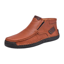 Men's Waterproof Leather Hiking Boots SlipOn Trekking Shoes NonSlip Outdoor Loafers UK 11 Coffee
