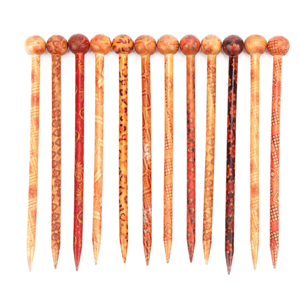 Unisex Hair Sticks Chinese Wooden Retro Design For Long Hair Secure Hold Elegant Bun Styles 12 Pcs