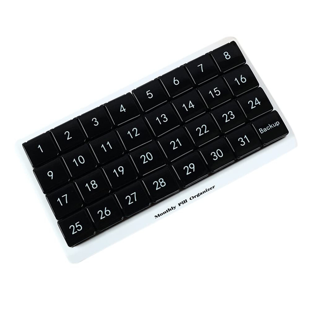 Black Pill Organizer 31 Day Monthly Medicine Storage Box With Detachable Compartments Large Capacity