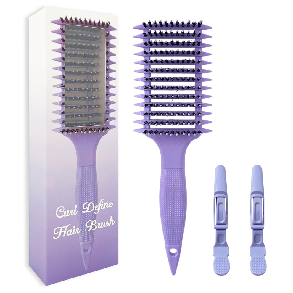 Purple Curl Detangling Brush For Curly Hair With Clips, Defines Curls Wet Or Dry, For Women Girls