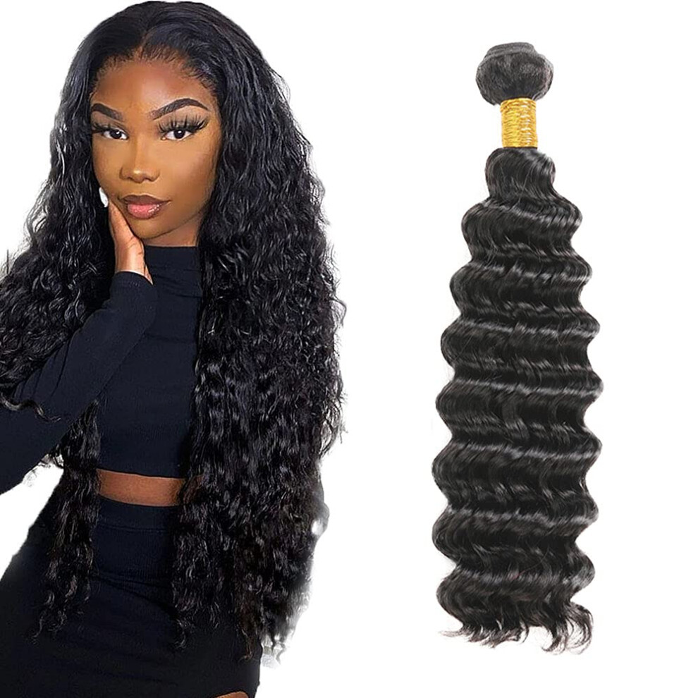 Brazilian Deep Wave Hair 32 Inch Virgin Human Hair Bundle #1B Natural Black Double Weft