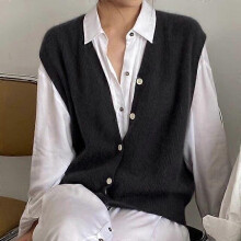 (One Size,black)Women Cardigan Sweater Vest Loose Autumn And Winter Wool Knitted Vest Sweater For Women Loose Solid Sleeveless Sweaters 16348