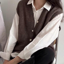 (One Size,brown)Women Cardigan Sweater Vest Loose Autumn And Winter Wool Knitted Vest Sweater For Women Loose Solid Sleeveless Sweaters 16348
