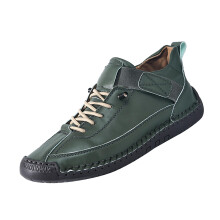 Men's Soft Leather Hiking Shoes Waterproof Lightweight SlipOn Wide Fit Walking Sneakers Olive Green