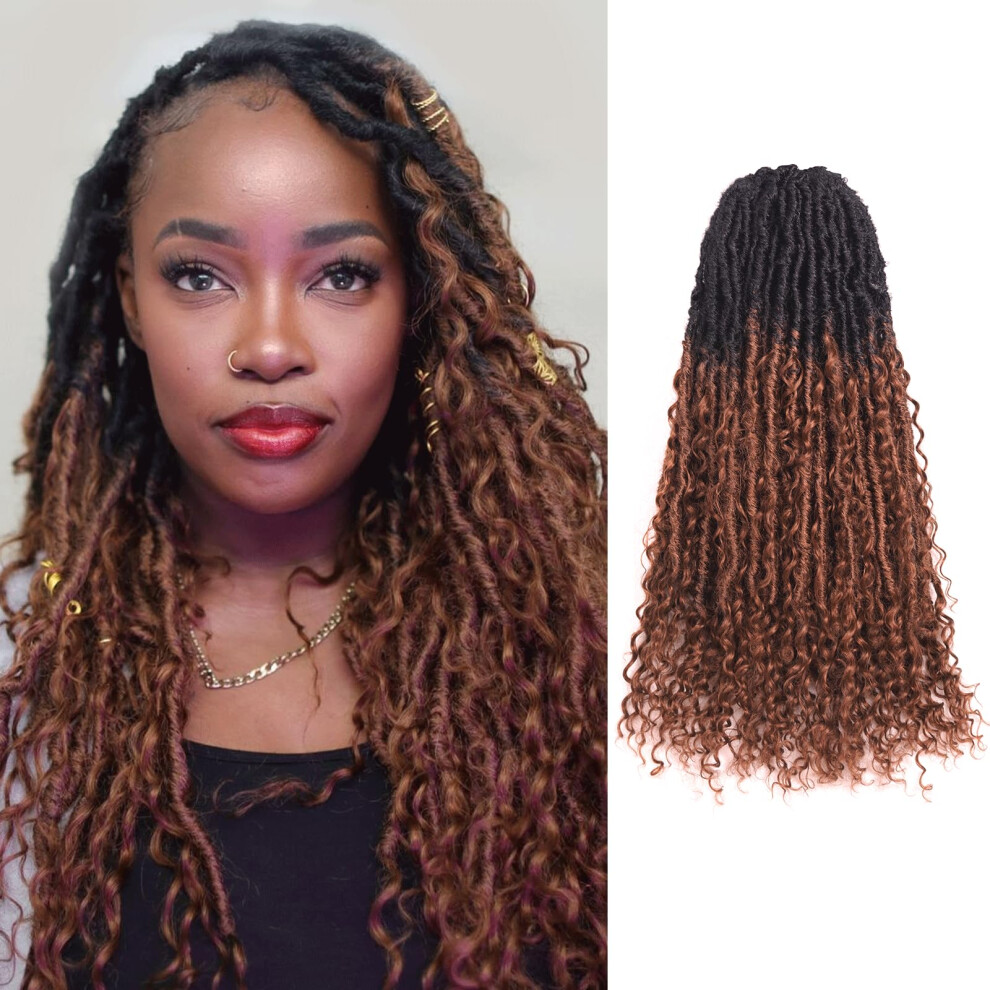 Unisex Brown Boho Locs With Human Hair Curls 18 Inch Prelooped Crochet Hair Extensions Ombre 8 Packs