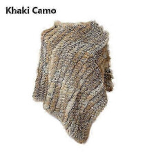 (One Size, khaki beige) Real Fur Knitted Rabbit Fur Poncho Vest Vest Fashion Wrap Coat Vtg Shawl Lady Natural Fur
