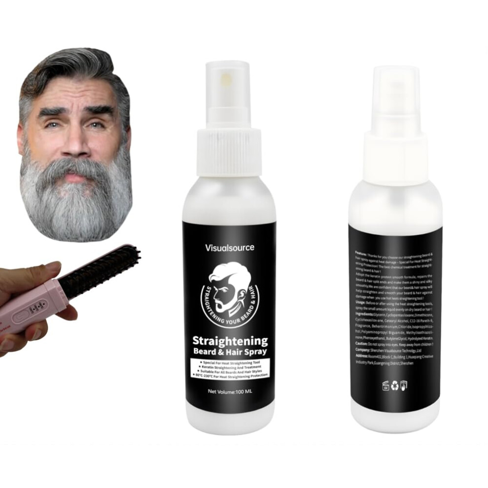 Beard Straightening Spray with Keratin Shine Boost, Heat Protection Hair Spray for Men 100ML