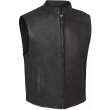 (3XL,black)New Men Black Vest Coat Real Handmade Genuine Lambskin Leather Stylish Classic
