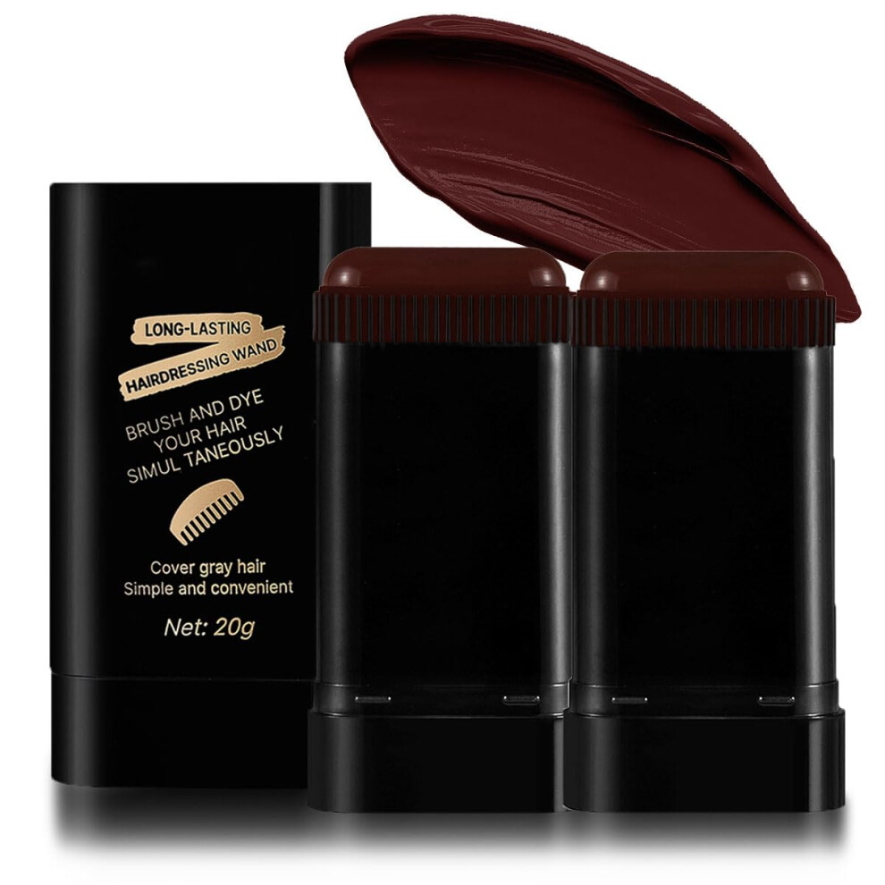 Brown Hair Dye Stick For Gray Coverage With Builtin Comb, Waterproof Root Touch Up 2Pcs