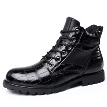 Men's Leather Combat Motorcycle Boots Durable PU Leather Retro British Style LaceUp Black 5.513
