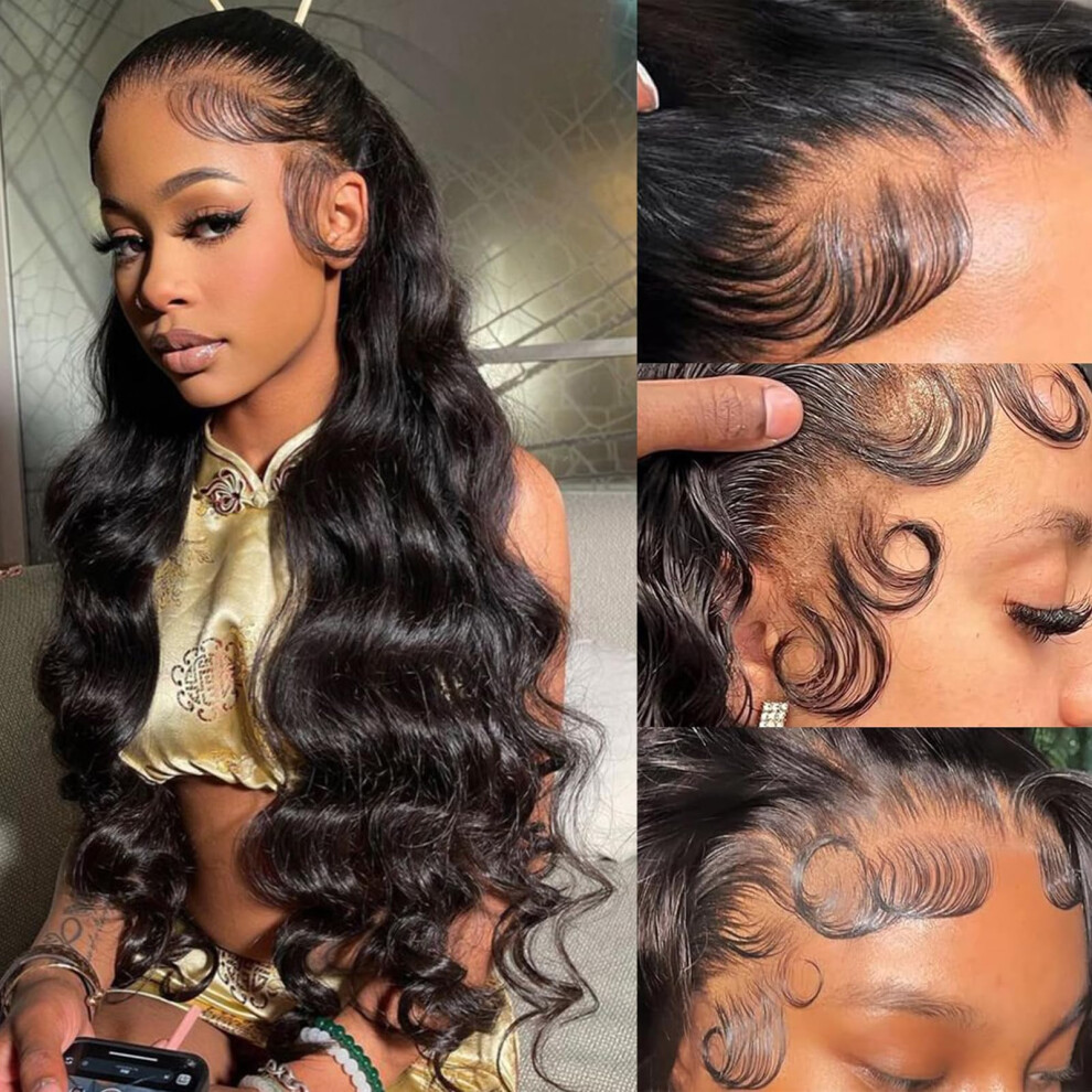 Unisex 26 Inch Brazilian Virgin Human Hair Lace Front Wig Glueless 5X5 Hd Preplucked 180% Density
