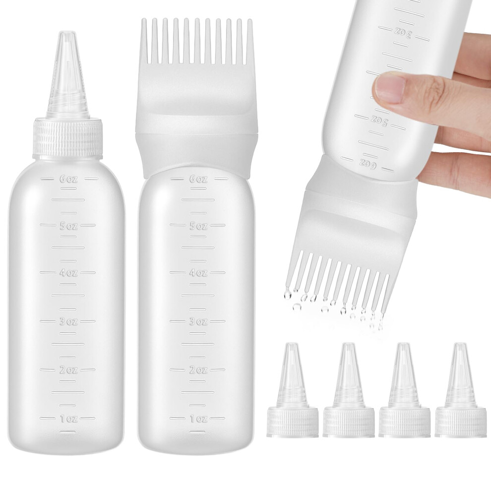 White Hair Dye Applicator Bottle With Root Comb And Measurement Scale, 2 Pack Reusable