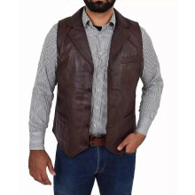(S,dark brown)Real Handmade Genuine Lambskin Men Dark Brown Vest Coat Sheepskin Leather Stylish Classic