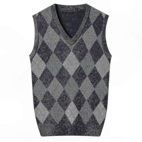 (M,Dark Grey)Men's Cashmere Wool Blend V-Neck Sleeveless Pullover Sweater