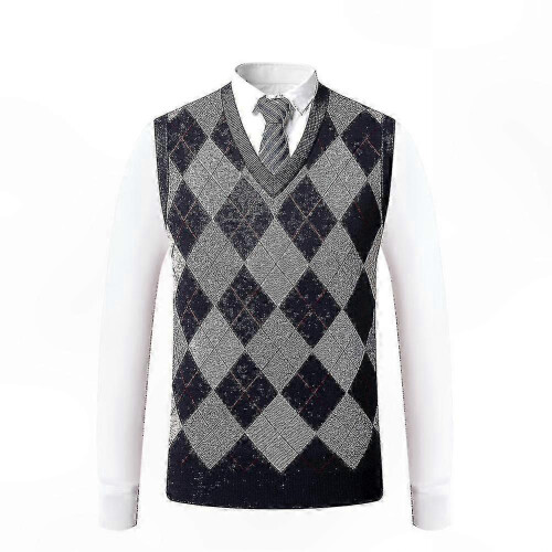 (2XL,Dark Blue)Men's Cashmere Wool Blend V-Neck Sleeveless Pullover Sweater