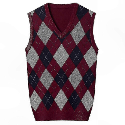 (2XL,Wine red)Men's Cashmere Wool Blend V-Neck Sleeveless Pullover Sweater