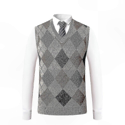 (XL,Khaki)Men's Cashmere Wool Blend V-Neck Sleeveless Pullover Sweater