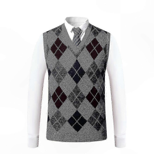 (XL,Grey)Men's Cashmere Wool Blend V-Neck Sleeveless Pullover Sweater
