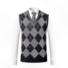 (XL,Dark Blue)Men's Cashmere Wool Blend V-Neck Sleeveless Pullover Sweater