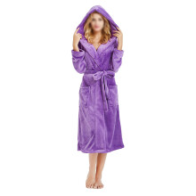Accappatoio con cappuccio da donna, accappatoio lungo in peluche con elastico in vita regolabile e due ampie tasche, accappatoio morbido e caldo in