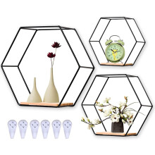 Hexagon Shelves, Sturdy Than Wood Shelf Metal Wood Floating Honeycomb Shelf For Modern Spaces