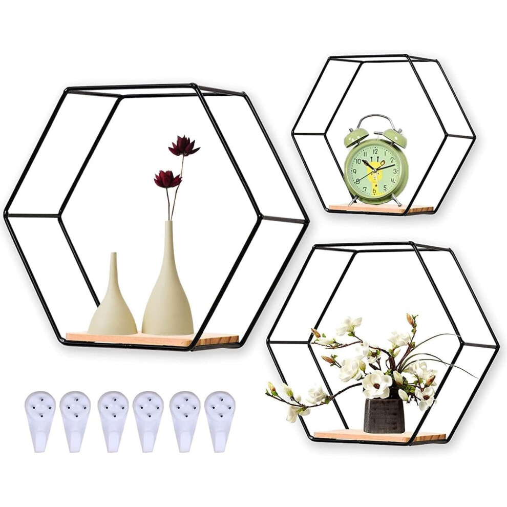 Hexagon Shelves, Sturdy Than Wood Shelf Metal Wood Floating Honeycomb Shelf For Modern Spaces 9169997696717