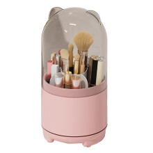 Drehbarer Aufbewahrungsbehälter für Make-up-Pinsel mit wasserdichtem Deckel, Kosmetikkoffer mit Deckel und herausnehmbarer Trennwand.