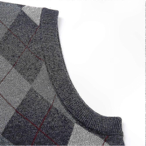 (M,Dark Grey)Men's Cashmere Wool Blend V-Neck Sleeveless Pullover Sweater 1