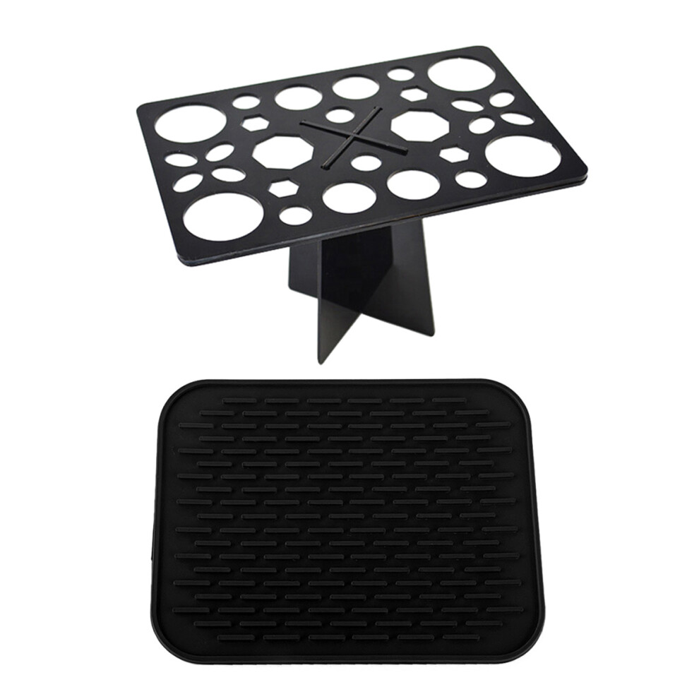 Effortless Elegance: Collapsible Holder Stand for Makeup Artist Tools, Space-Efficient Design with Silicone Drain Tray, Durable Acrylic Material for