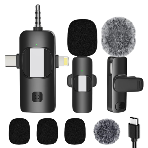 Microfone de lapela para criadores de conteúdo, codec com latência quase zero e design portátil e compacto.