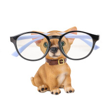 Brillenhouder in de vorm van een hond met hoogglans afwerking, vilt aan de onderkant, geschikt voor diverse brillen. Creatieve standaard in de vorm