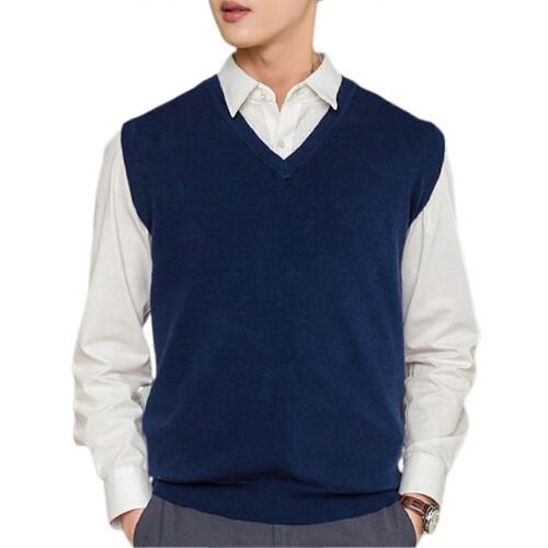 (M,Navy Blue)Loose Warm Sleeveless Sweater Vest for Men, V-neck Pullover