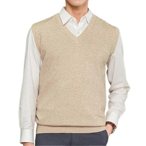 (XL,Camel)Loose Warm Sleeveless Sweater Vest for Men, V-neck Pullover