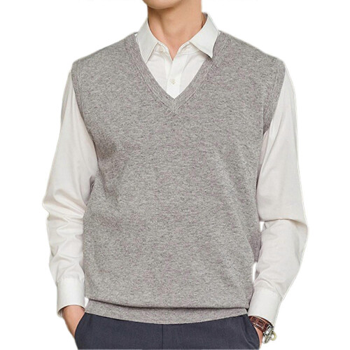 (L, Grey) Loose Warm Sleeveless Sweater Vest for Men, V-neck Pullover