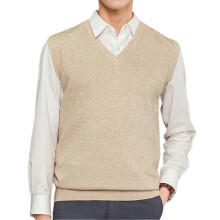 (L, Camel) Loose Warm Sleeveless Sweater Vest for Men, V-neck Pullover