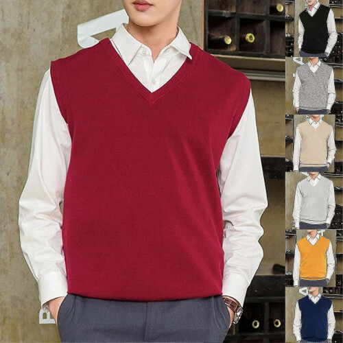 (S,Black)Loose Warm Sleeveless Sweater Vest for Men, V-neck Pullover