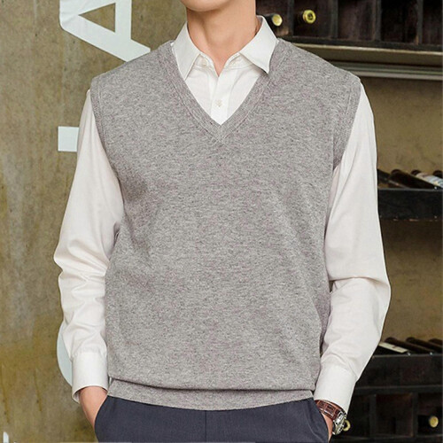 (S,Camel)Loose Warm Sleeveless Sweater Vest for Men, V-neck Pullover 2