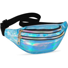Adjustable & Comfortable Holographic Fanny Packs, Spacious and Organized with Bright Rainbow-Colored Zippers, Stylish Design for Women Men Kids,