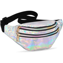Riñonera reflectante e impermeable, cinturón ajustable con diseño holográfico y cremalleras metálicas fiables, riñonera moderna con amplio