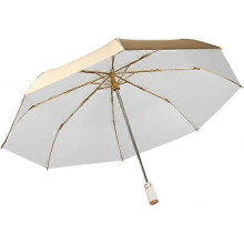 (Off-White) Golden Compact Folding Travel Umbrella,Ergonomic Handle Automatic Open Close,Lightweight Portable Backpack,Sun Rain,8 Ribs,Men