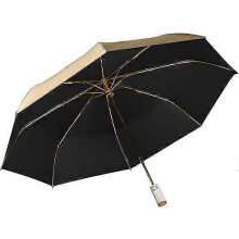 (Gold Black) Golden Compact Folding Travel Umbrella,Ergonomic Handle Automatic Open Close,Lightweight Portable Backpack,Sun Rain,8 Ribs,Men