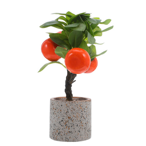 2Pcs Decorative Potted Faux Orange Tree Plastic Mini Artificial Plant 1