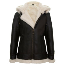 (XL,Brown)Men's Classic Hooded Brown Sheepskin Jacket