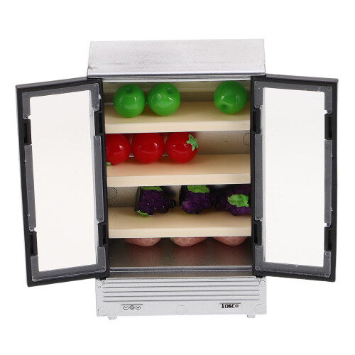 3Pcs Mini Plastic Fridge with Double Doors Dollhouse Decor 2
