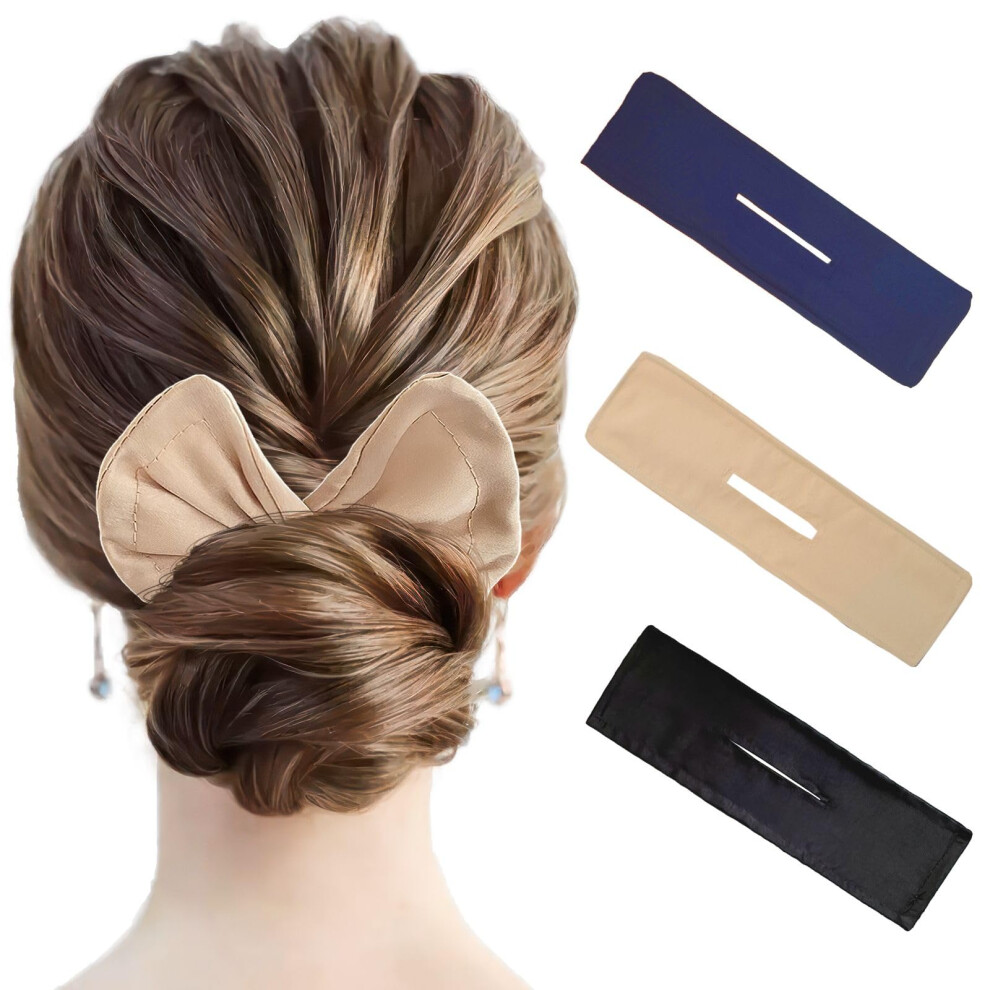 Hair Bun Maker Set, Flexible Donut Twister with Invisible Net for Fast Hair Styling and Curling, Black Navy Khaki