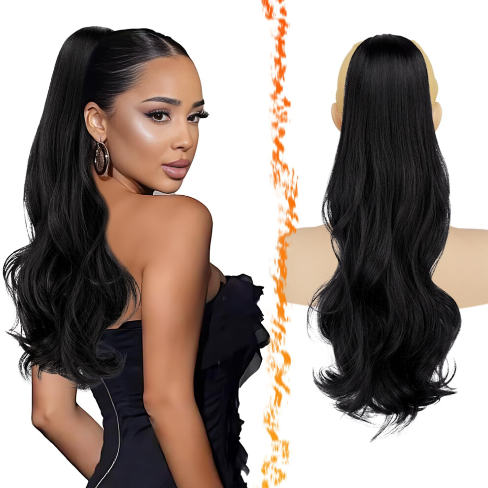 Unisex Black Wavy Clip In Hair Extensions And Wavy Drawstring Ponytail For Instant Volume And Length