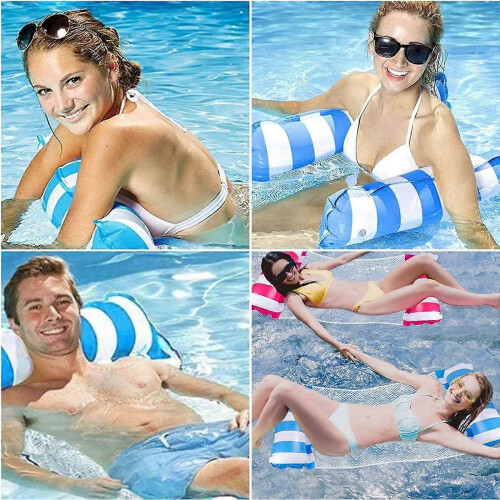(Blue) Water Hammock, Inflatable Floating Bed, Pool Lounger Float Hammock, Inflatable Swimming Pool Float Hammock for Adults 2