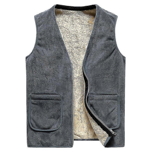 (S,Grey)Men's Lamb Wool Solid Color Waistcoat Vest