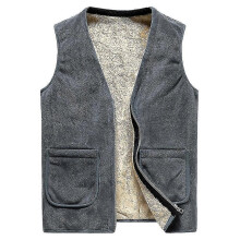 (L,Grey)Men's Lamb Wool Solid Color Waistcoat Vest