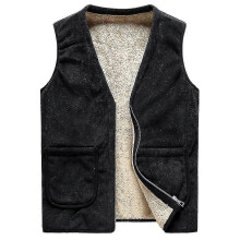 (2XL,Black)Men's Lamb Wool Solid Color Waistcoat Vest